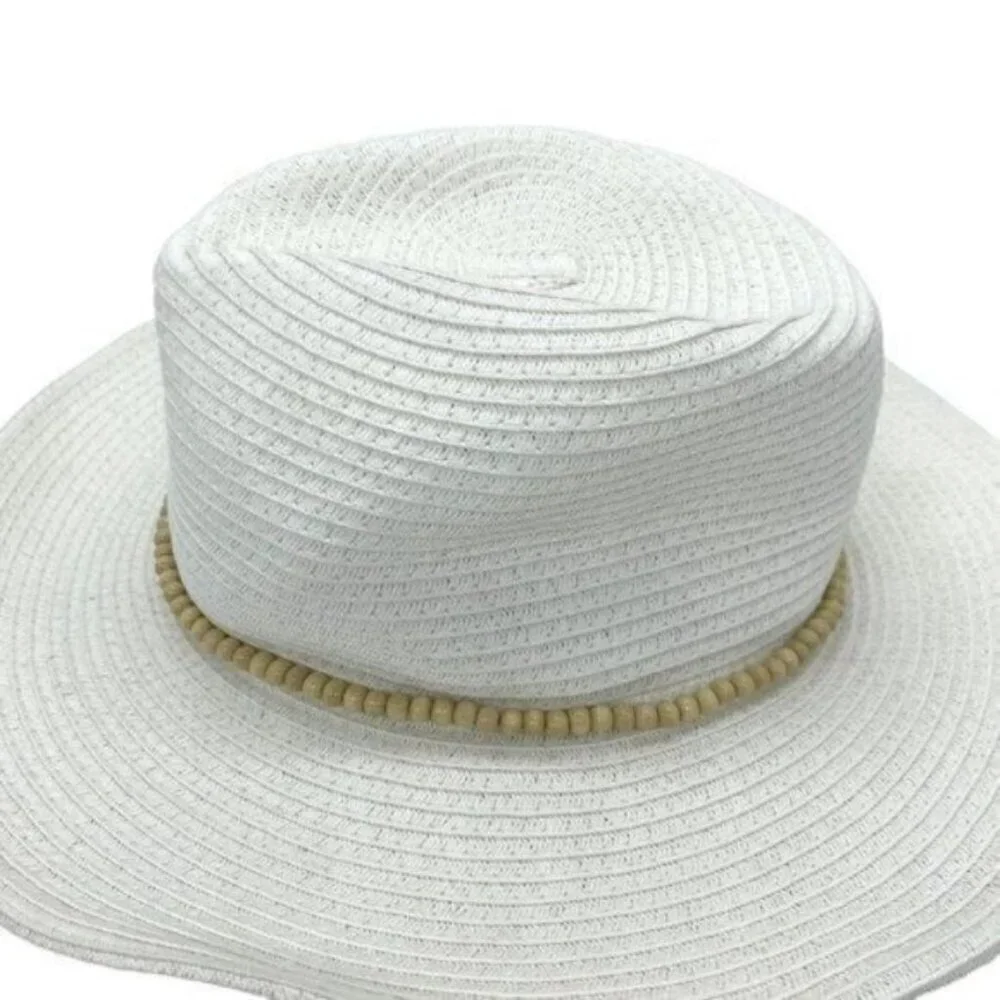 INC International Concepts Beaded White Straw Cowboy Fedora Hat
